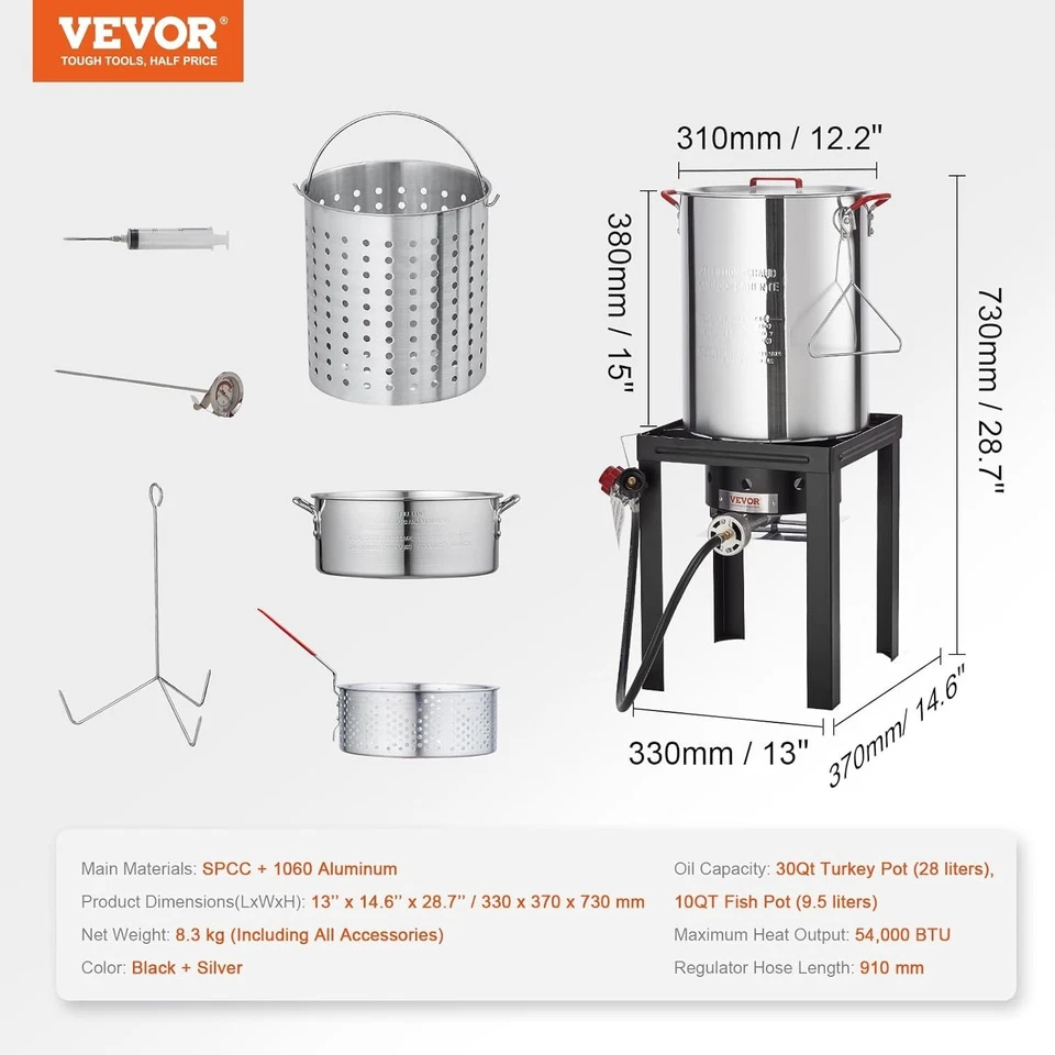 VEVOR Freidora de Pavo 30QT + 10QT Caldera de Mariscos 54000BTU Kit de Propano Foto 2 de 4