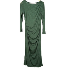 Lovely Grace Green Glitter Shimmer Ruched Long Sleeve Maxi Dress Evening Gown M