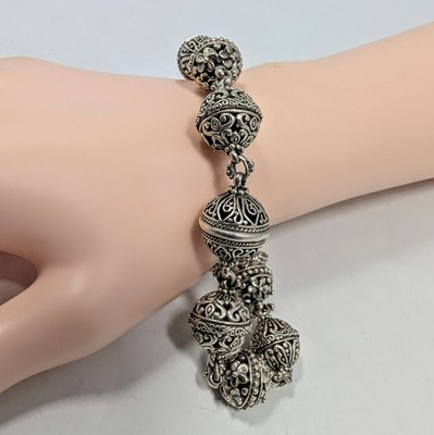 Sarda Sterling Silver 925 Open Work Ornate Ball Toggle Bracelet Adjustable 8.5''