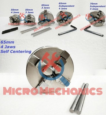6x Mini Lathe Chuck Kit For Unimat M14 x 1 Thread 3 & 4 Jaw 50 -65-70mm Diameter