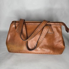 Fossil Brown Leather Purse Shoulder Bag Handbag Satchel Handles Tote VTG