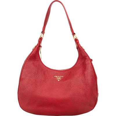Prada Red Vitello Daino Leather Hobo Shoulder Bag Tasche