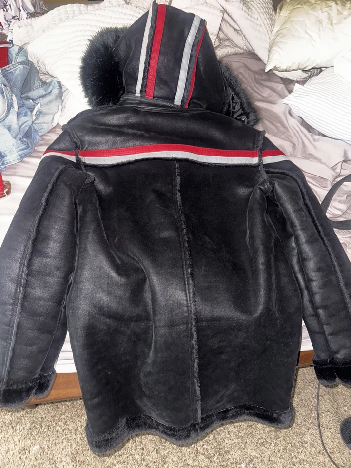 Jordan Craig Men's Denali Shearling JACKET  FUR COAT BLACK/RED OG RETRO - Image 4 of 4
