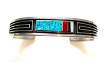 Native American Silver and Kingman Turquoise,  Heavy Cuff by Albert Nells