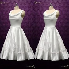 Vintage Wedding Dresses Short Satin Lace 1950s Mini Sleeveless Bridal Gowns