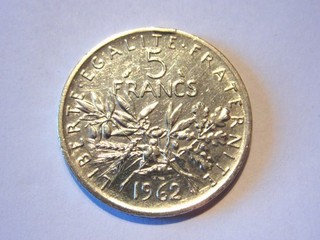 5 FRANCS ARGENT Semeuse 1962 TTB à SUP Monnaies Silver 835/1000 12gr