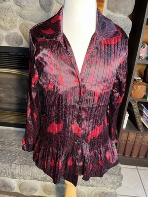 Y2K Jaclyn Smith Womens Blouse Size Small Red Black Pleated Button Up Top NWT