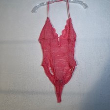 In Bloom by Jonquil Pink Lace Halter Teddy Bodysuit Thong Medium Valentines Day