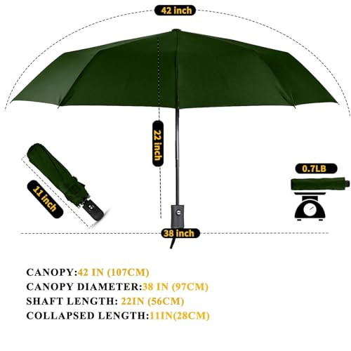 42/49 Zoll kompakter winddichter Reise Regenschirm für Regen, 42 Zoll grün - Bild 2 von 6