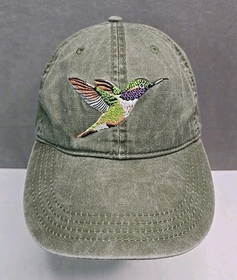 Hummingbird hat Tom's bird feeders strap back embroidered cap