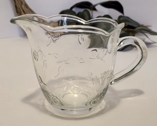 Vintage Anchor Hocking "Savannah Clear" Glass Creamer with a Rose Print