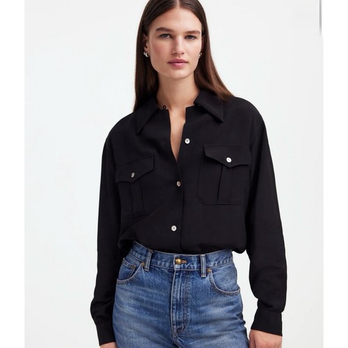 Madewell Alexa Chung Small Pleat-Pocket Button-Up Shirt True Black
