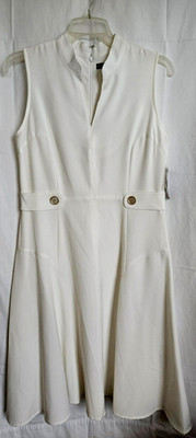SHARAGANO NWTS WOMEN'S V-NECK SLEEVELESS A-LINE DRESS IVORY SZ 6 # 4003