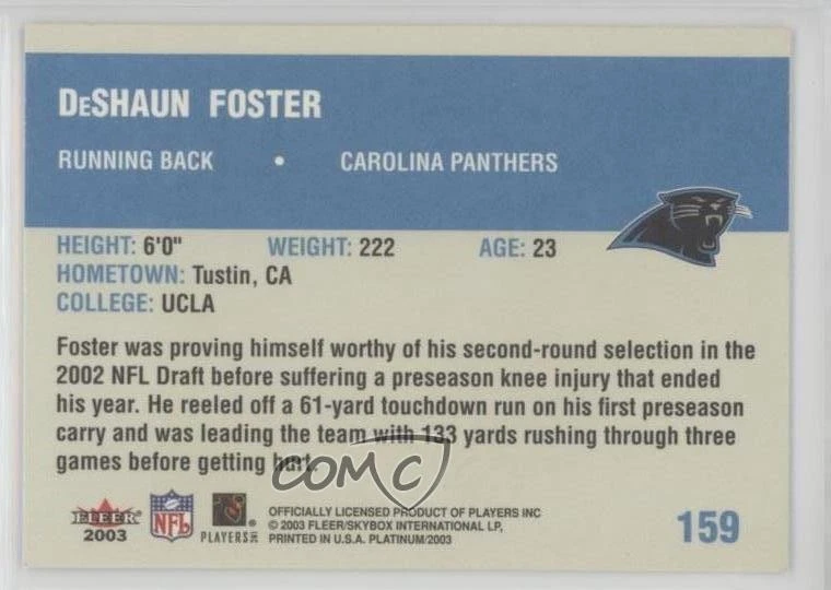 2003 Fleer Platinum DeShaun Foster #159 - Image 2 of 2