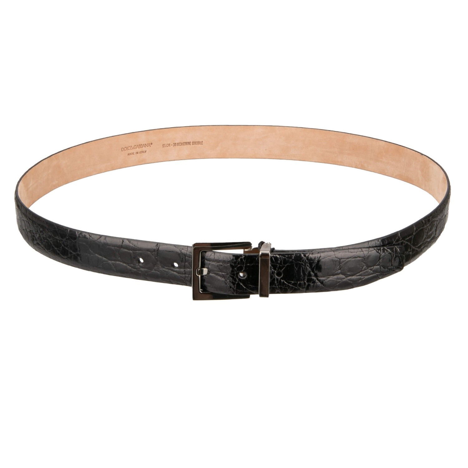 DOLCE & GABBANA Silver Metal Buckle Croco Leather Belt Black 95 38