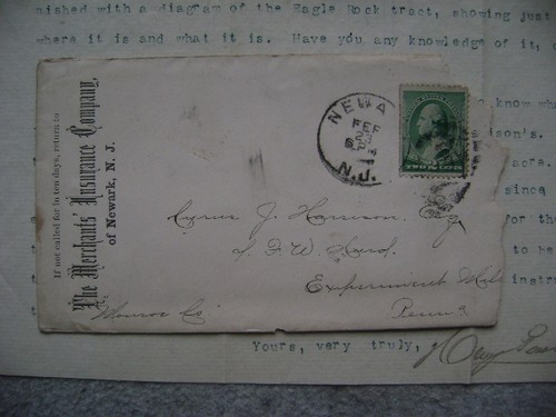 1888 Merchants Insurance of Newark NJ letter & envelope - Picture 2 of 2