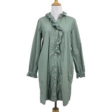 J Crew Shirt Dress Womens 0 Mint Green Cottage Cotton Poplin Ruffle Button Up