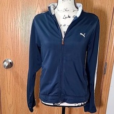 Puma navy striped logo track jacket full zip sweatshirt athleisure LARGE
