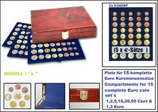 SAFE-5792 L-Wurzelholz-M&uuml;nzkassette-15x-EURO-Kursm&uuml;nzens&auml;tze-1-Cent-2-Euro
