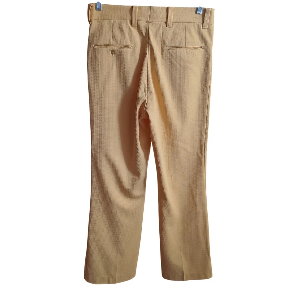 32x31 Vintage 1970's Mens Yellow Textured Polyester Dress Pants Flare Bootcut - Image 2 of 4