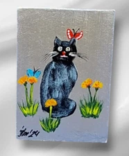 ACEO Funny Black Cat 3 Original Painting Gift ACEO Portrait Pets Hand Painted