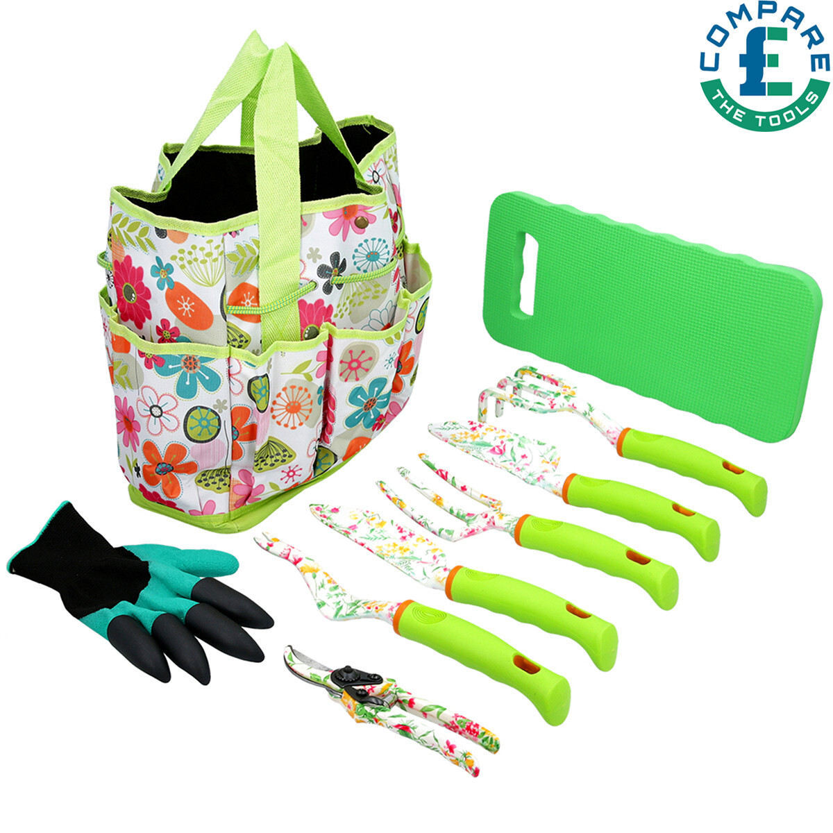 TOUGH MASTER Garden Tool Set with Storage Tote Bag, Multicolour Floral Print