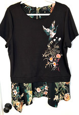 W5 Blouse Sz L Black Embroidered Hummingbird ...