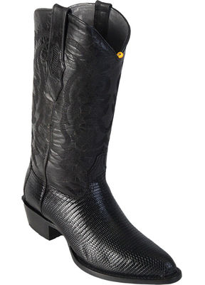 LOS ALTOS MEN BLACK GENUINE LIZARD RING WESTERN COWBOY R-TOE BOOT 600605 (D)