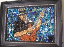 Celeb Portrait Carlos Santana Handmade original Art Mosaic recycled Rock N Roll 