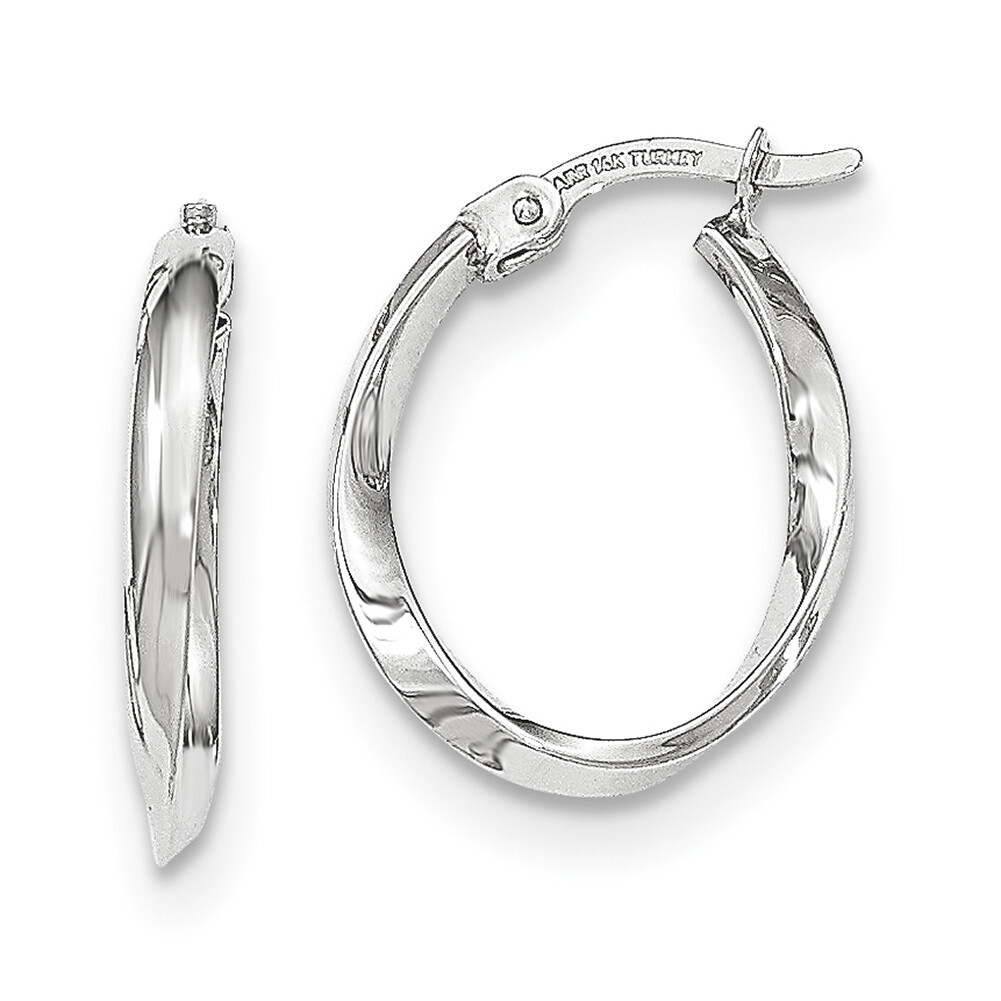 14k White Gold Polished Oval Hoop Earrings TF670
