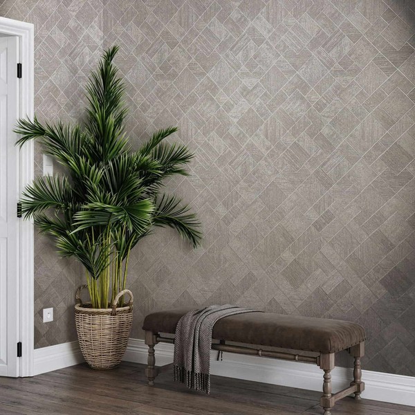 Vliestapete Fliesen Holzoptik Kacheln Grafik Beige Grau Glanz 35510 (5,99€/1Qm)-image