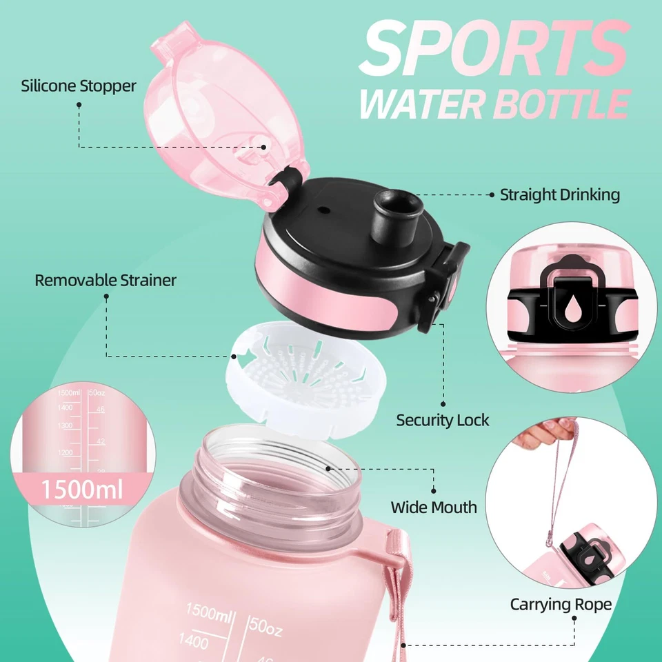 Trinkflasche Trinkflasche 1.5 Liter Sport Trinkflasche mit Filter Trinkflasch... - Bild 3 von 4