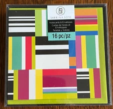 Sabrina Soto Multicolor Blocks Lines 5x5 Notecards & Lime Green Envelopes Pk/16