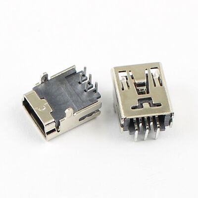 5Pcs Mini USB Female 5 Pin Type B Right Angle PCB Socket Connector 2 Legs   #F4