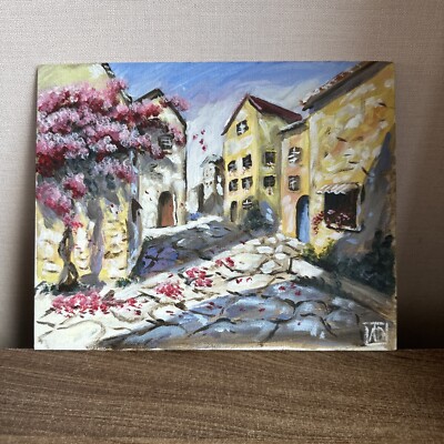 Straße in der Altstadt Thema Acryl Gemälde Leinwand Tafel 10  x 8  von AD