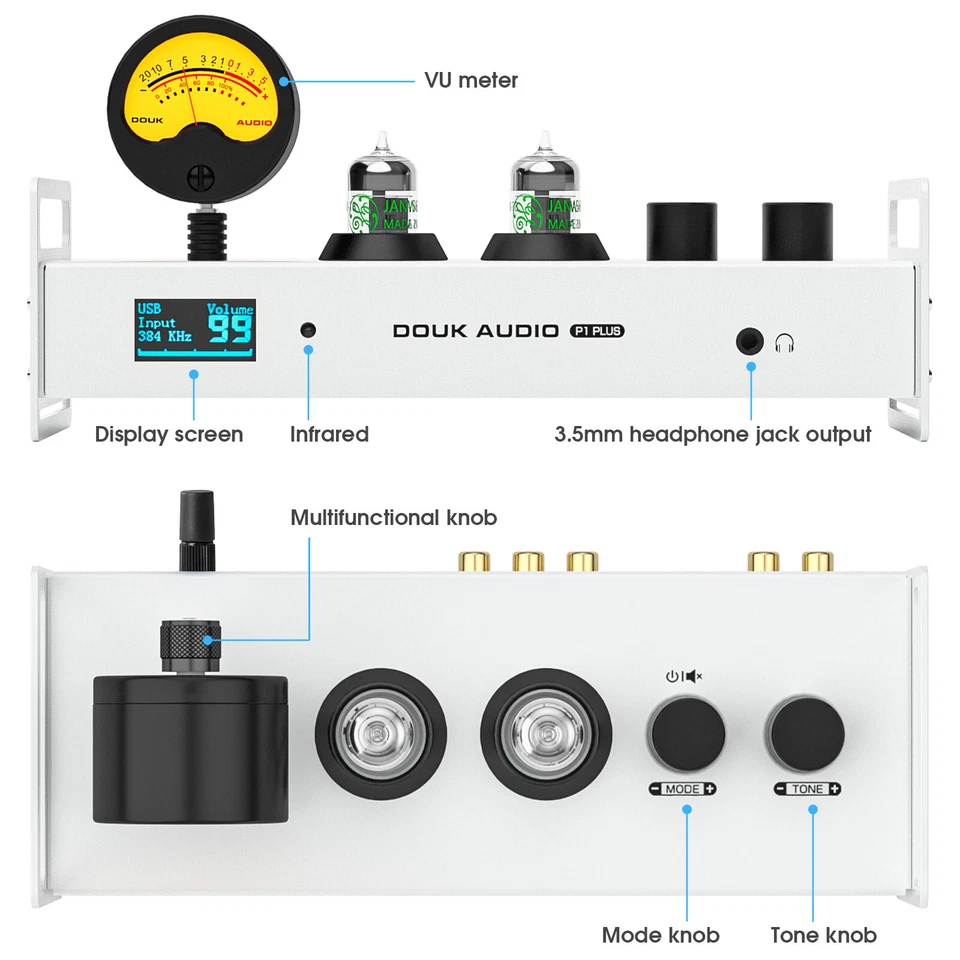 Douk Audio P1PLUS Bluetooth Tube Preamp USB DAC Headphone Amp w/VU Meter DSD256 - Image 2 of 4