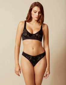 $115 AGENT PROVOCATEUR AUDREY Black FLORAL FRENCH LACE THONG STRING Panties 4/L