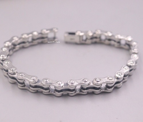 Real 925 Sterling Silver Bracelet Men's 8mm Bicycle Chain Bike Link 7.5inch /37g - Picture 4 of 4