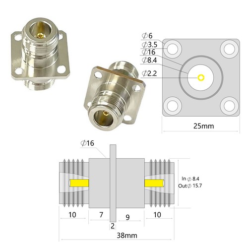1PC N type female to female 4-hole panel mount RF adapter convertor straight NEW