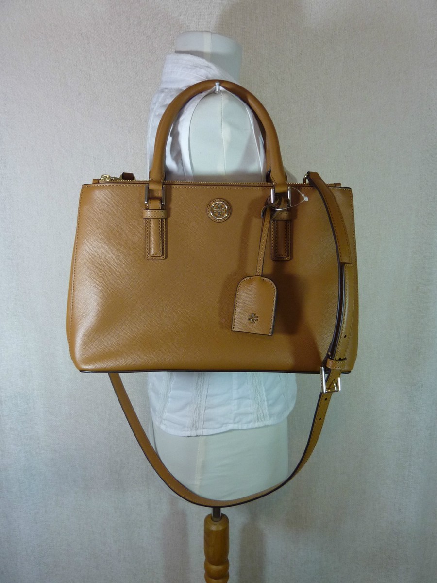 NEW Tory Burch Robinson Mini Double-Zip Tigers Eye Tan Leather