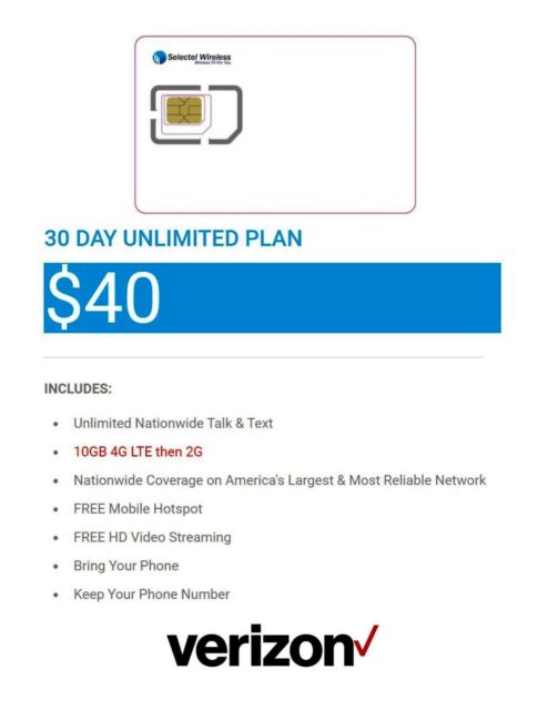 Selectel Wireless $40 Plan - Verizon Network new acct & port in