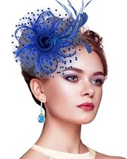Fascinators for Women Kentucky Derby Hats,Tea Party Hat Headband Hair 0-1 Blue