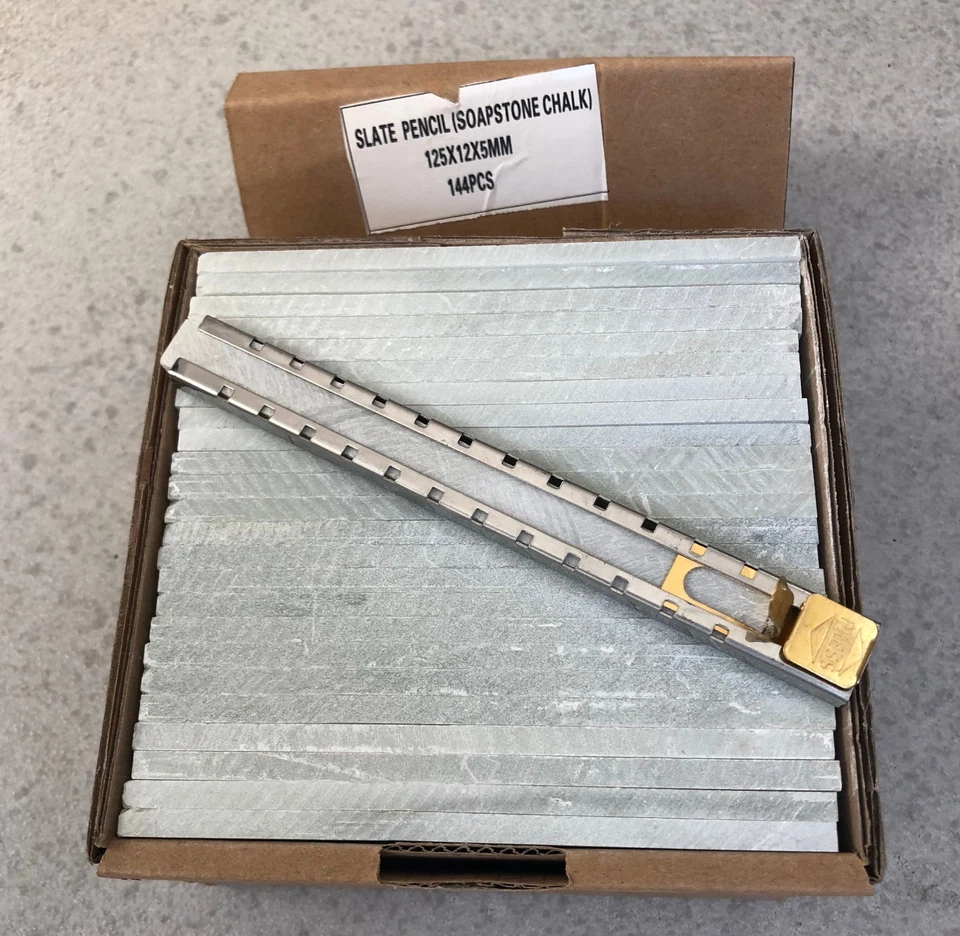 Kit - 144 Tizas ESTEATITA 125x12x5 mm + Lapiz Porta Tiza soapstone Marcar Metal