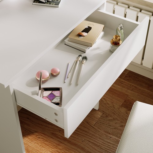 LED Dressing Table White Mirror Vanity Makeup Desk with Stool Drawer & Shelves - Picture 10 of 13