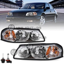 W/Bulbs For 2000-2005 Chevy Impala Chrome Housing Amber Headlight 00-05 Pair