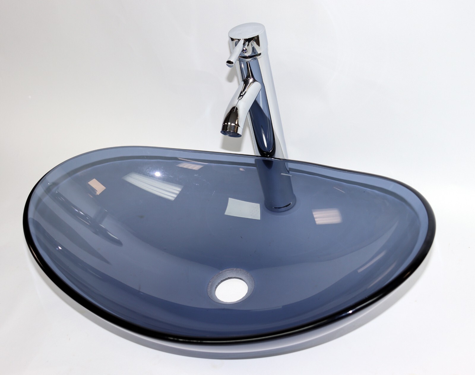 Oval Blue Frosted Glass Bathroom Sink w/ Chrome Faucet and Drain US-BG1013 NEW!