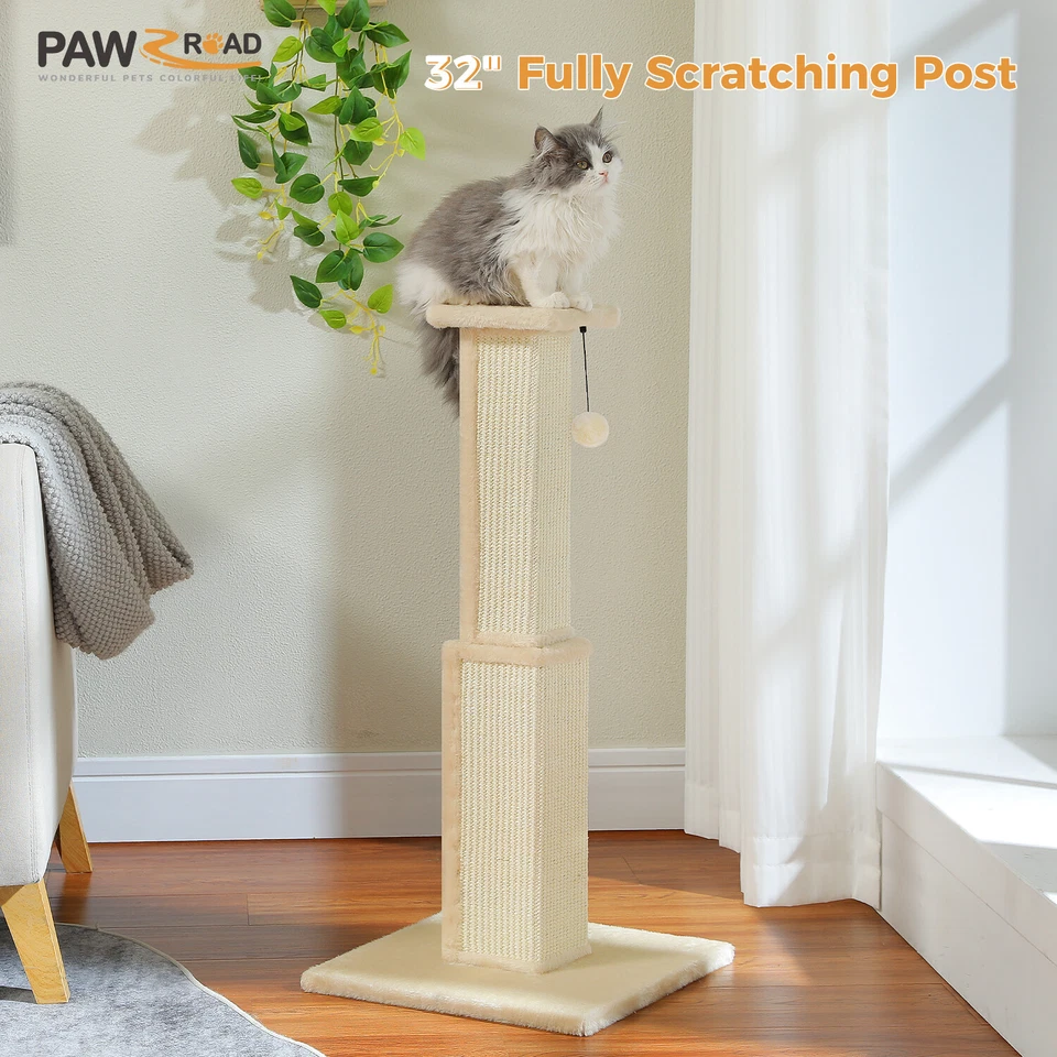 Poste rascador PAWZ Road 32" grande Ultimate Cat con base de sisal tejida juguetes de bola Foto 2 de 4