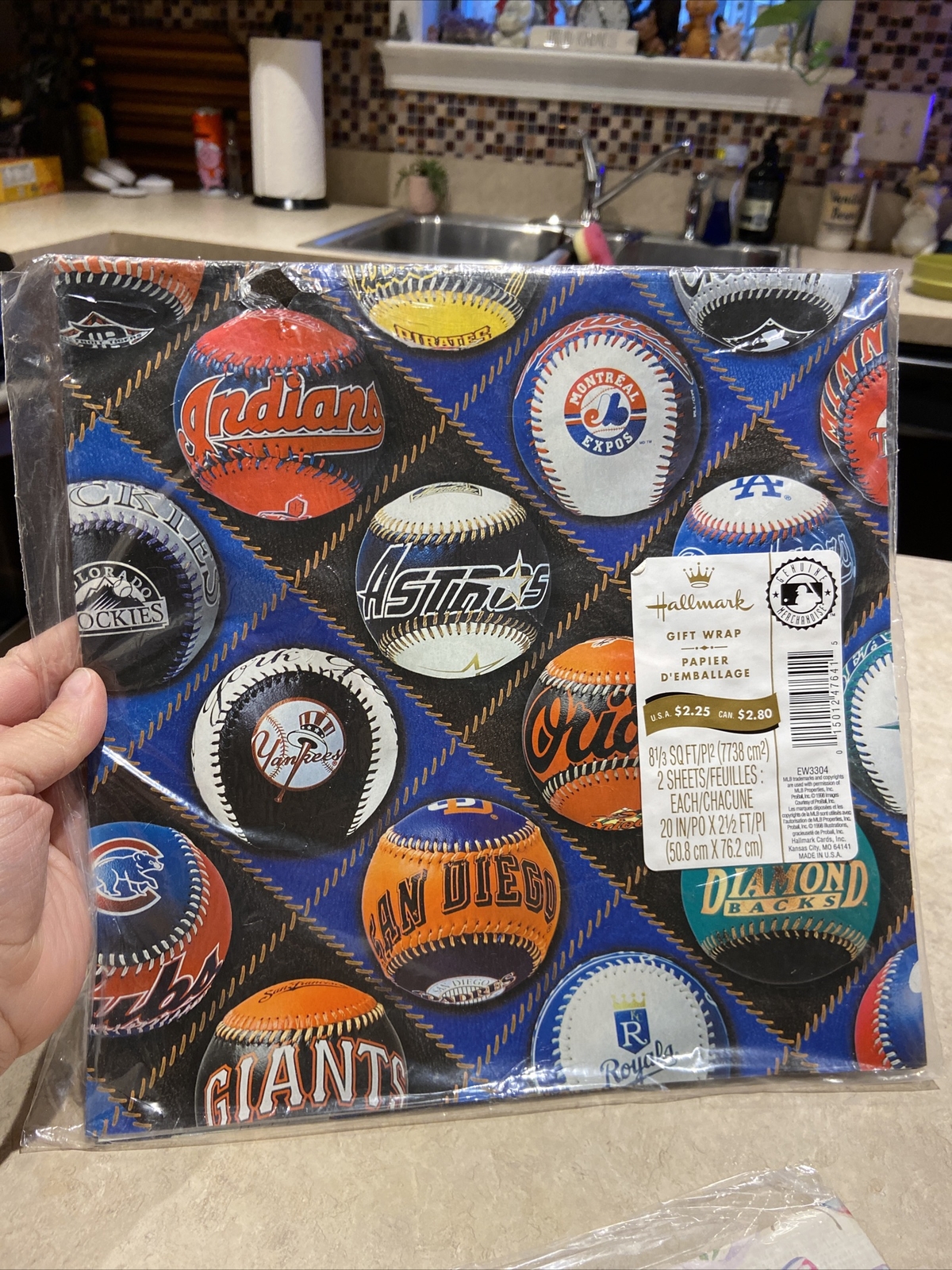 Vintage 1998 MLB Baseball Gift Wrap Wrapping Paper Hallmark Open