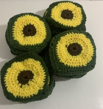 Lot of 25 Crochet GRANNY SQUARES Sunflower Green Yellow Flower Approx 5