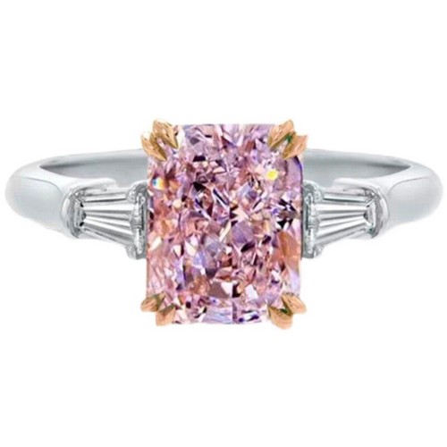 3.0Ct Cz Pink Cz Radiant Cut Ring Baguette Accents Statement Cocktail Ring - Picture 6 of 6